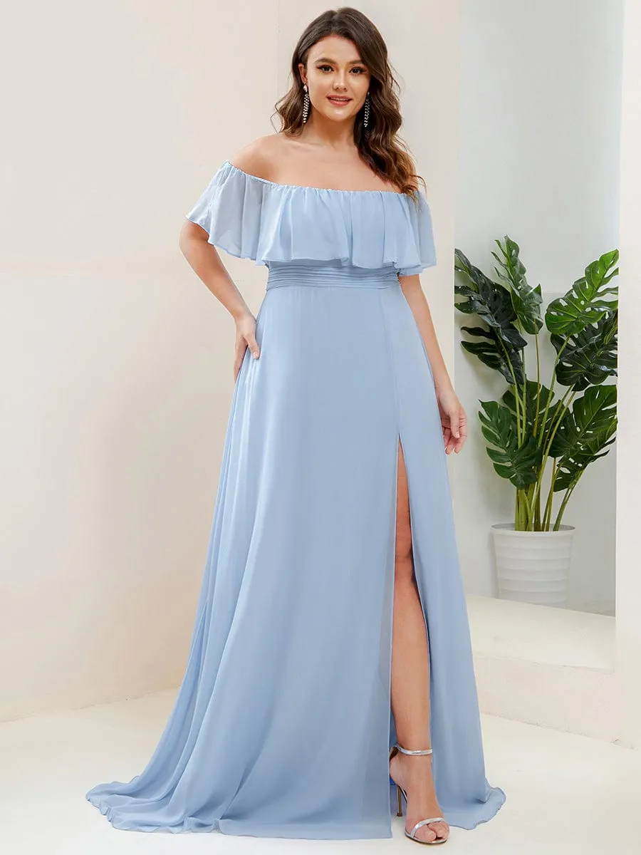 Plus Size Off the Shoulder Formal Bridesmaid Dress with Thigh Split