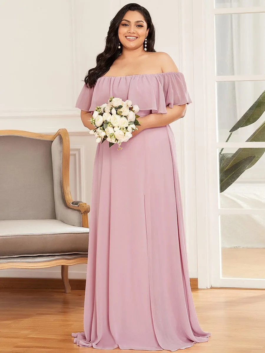 Plus Size Off the Shoulder Formal Bridesmaid Dress with Thigh Split