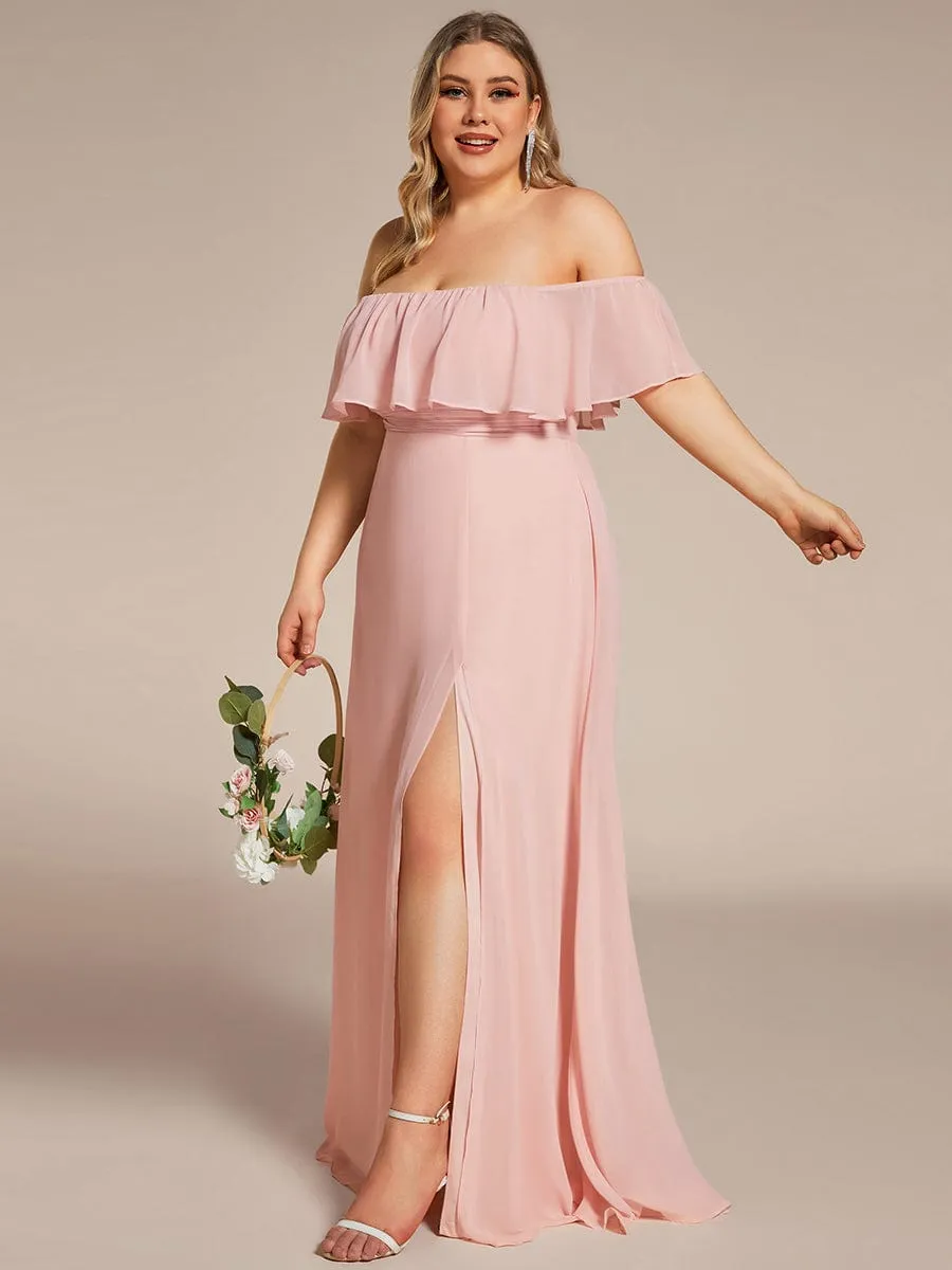 Plus Size Off the Shoulder Formal Bridesmaid Dress with Thigh Split