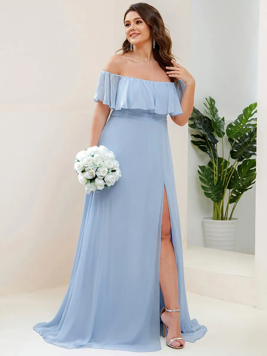 Plus Size Off the Shoulder Formal Bridesmaid Dress with Thigh Split