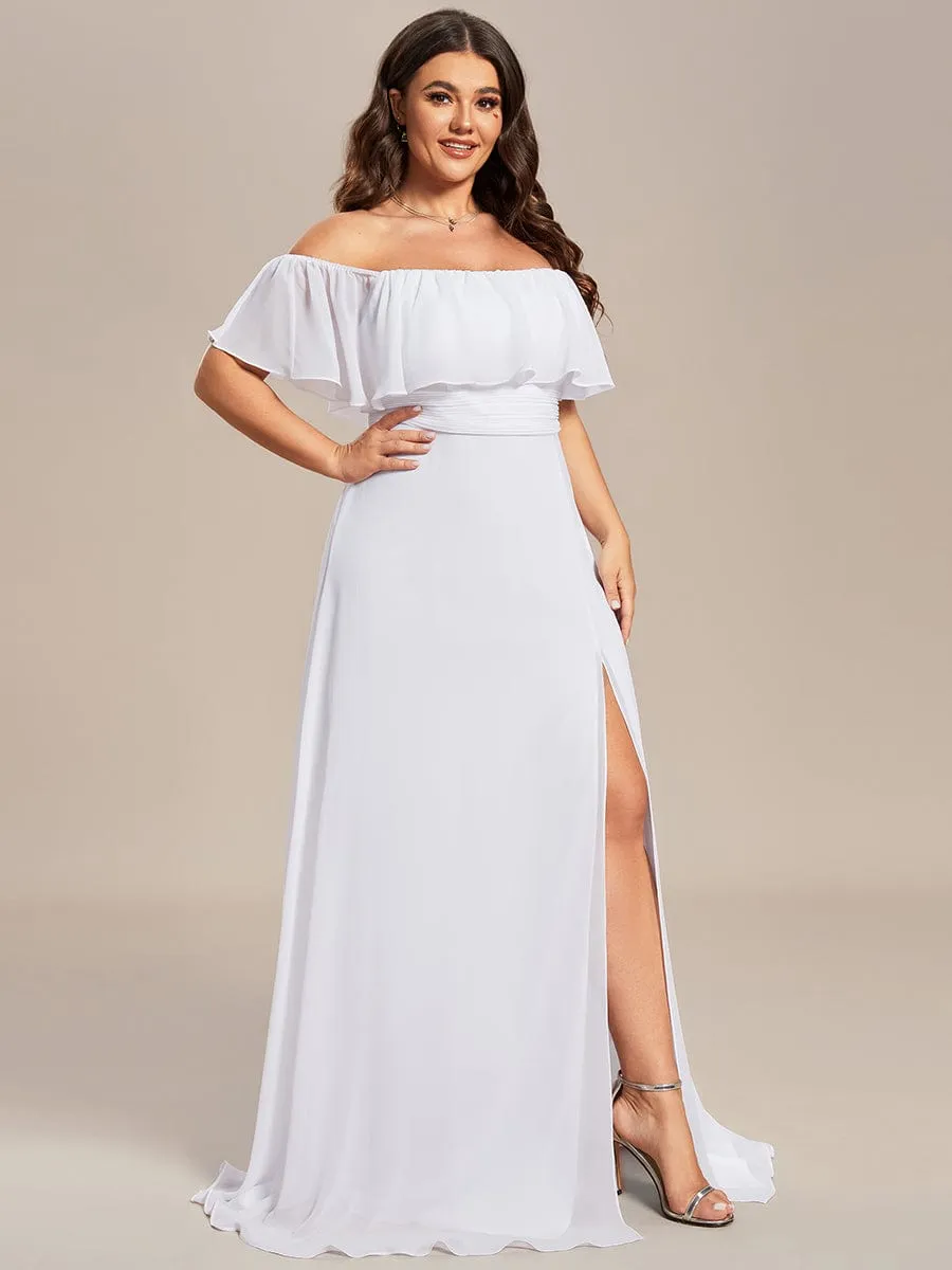 Plus Size Off the Shoulder Formal Bridesmaid Dress with Thigh Split