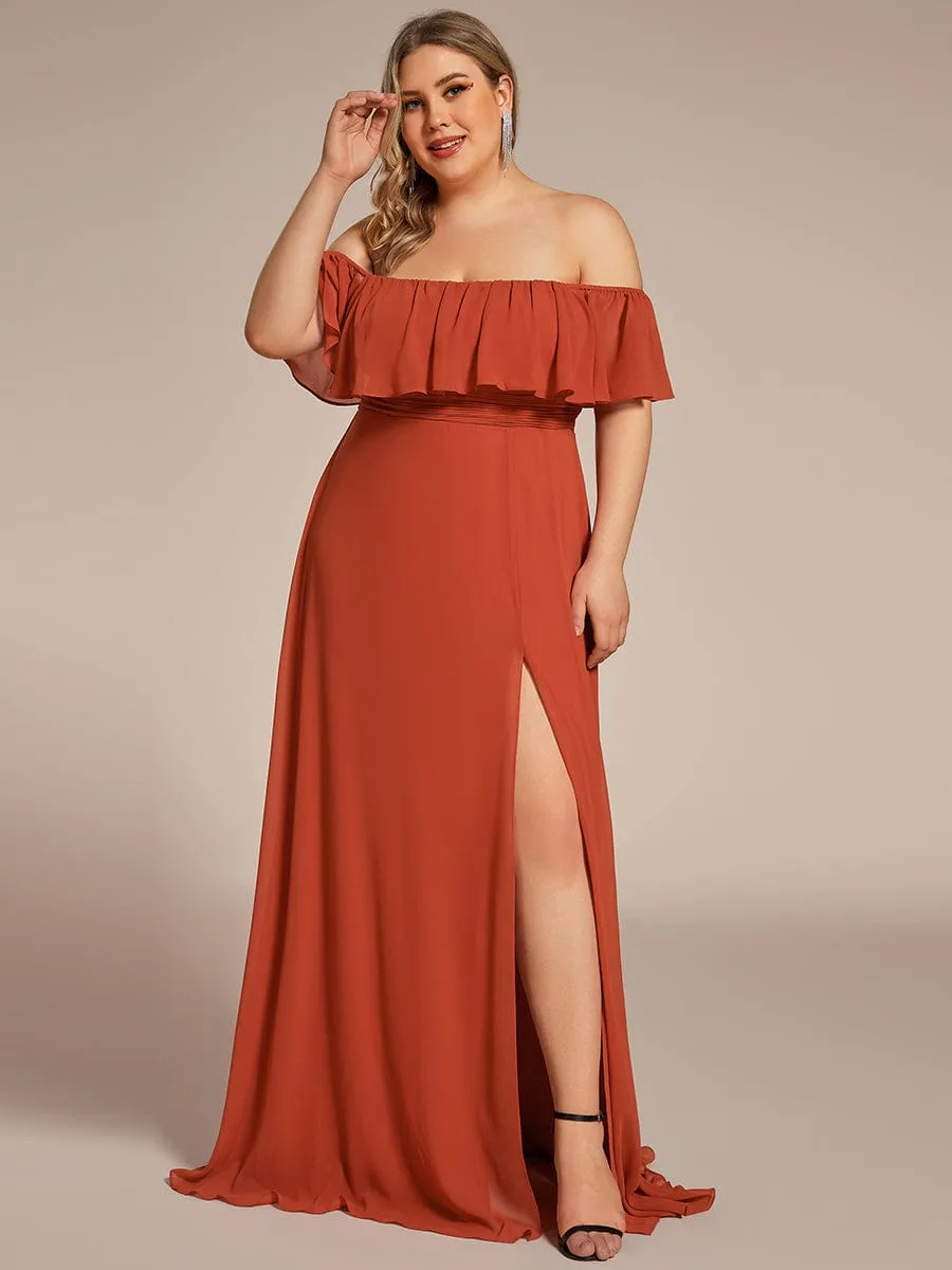 Plus Size Off the Shoulder Formal Bridesmaid Dress with Thigh Split