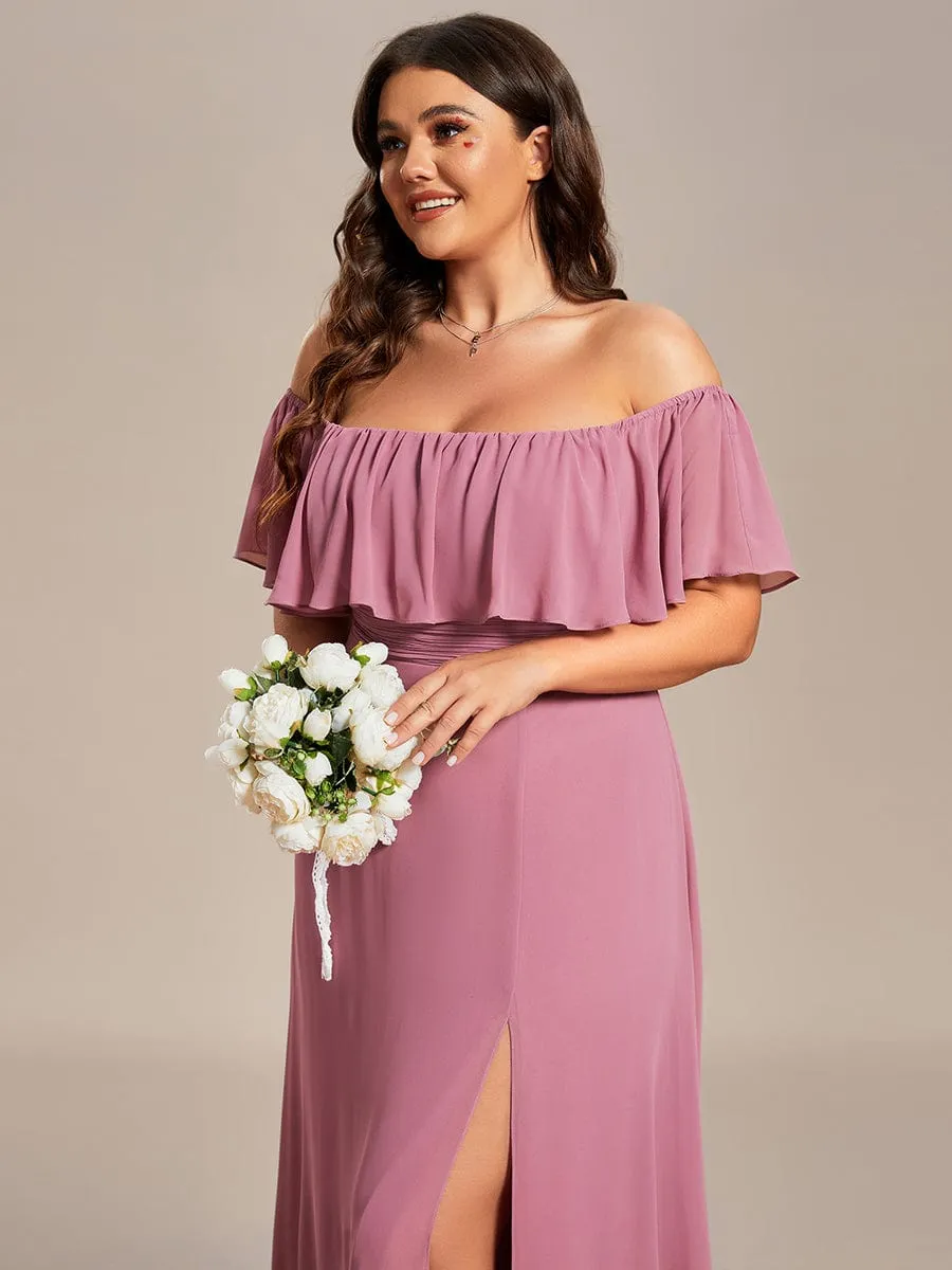 Plus Size Off the Shoulder Formal Bridesmaid Dress with Thigh Split