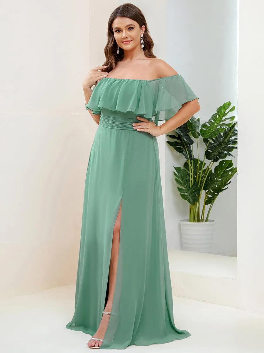 Plus Size Off the Shoulder Formal Bridesmaid Dress with Thigh Split