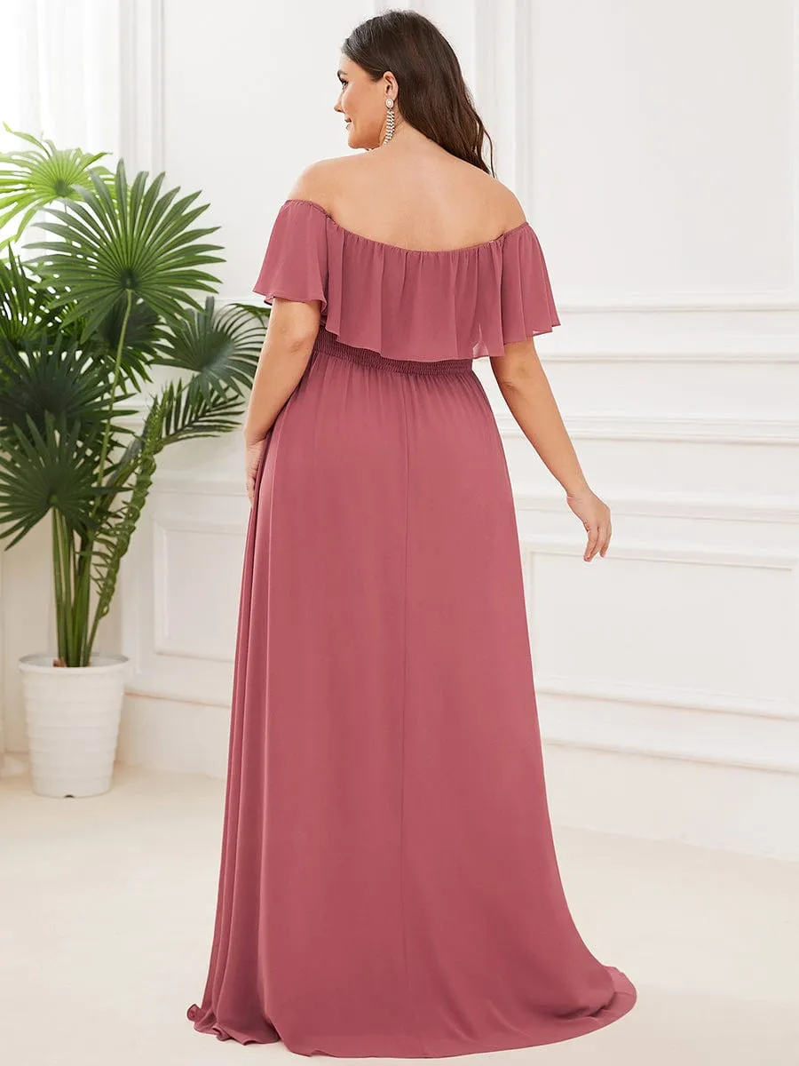 Plus Size Off the Shoulder Formal Bridesmaid Dress with Thigh Split