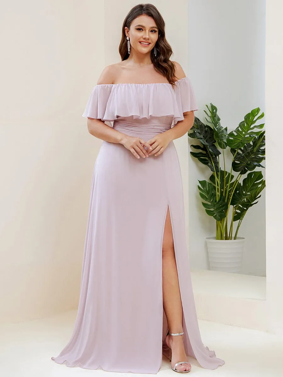 Plus Size Off the Shoulder Formal Bridesmaid Dress with Thigh Split