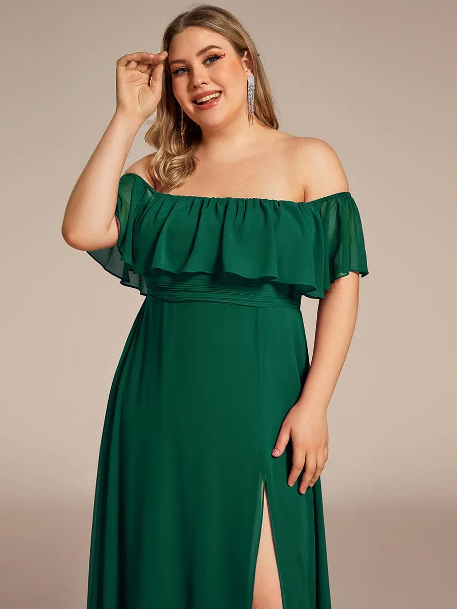 Plus Size Off the Shoulder Formal Bridesmaid Dress with Thigh Split