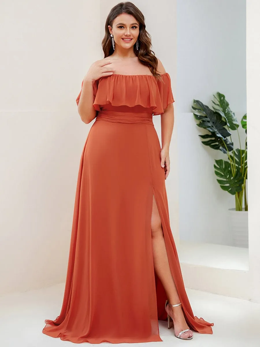 Plus Size Off the Shoulder Formal Bridesmaid Dress with Thigh Split