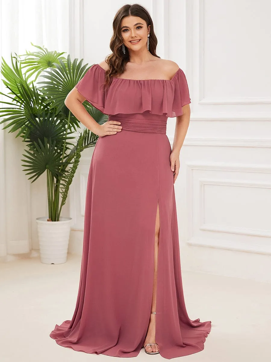 Plus Size Off the Shoulder Formal Bridesmaid Dress with Thigh Split