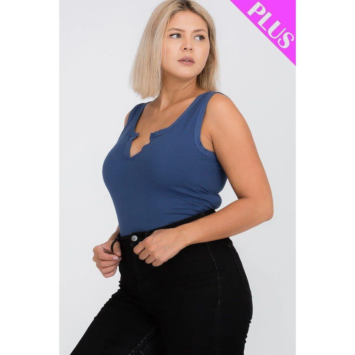 Plus Size Split Neckline Bodysuit Top