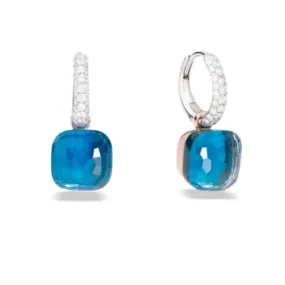 Pomellato - Nudo - Earrings with London Blue Topaz and Turquoise and Diamonds, 18k White and Rose Gold