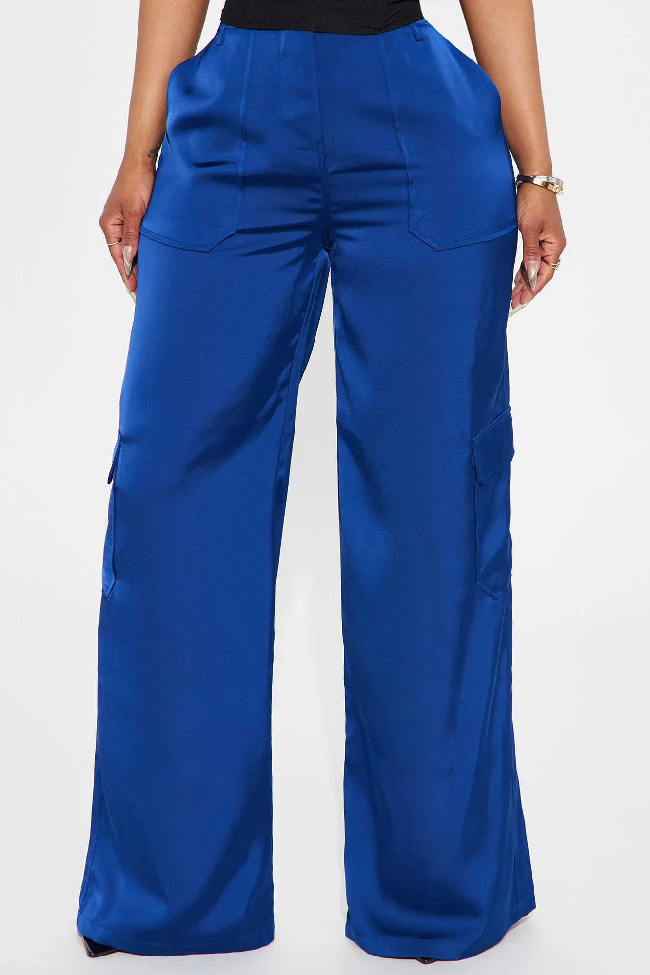 Pretty Girl Walk Satin Cargo Pant - Navy