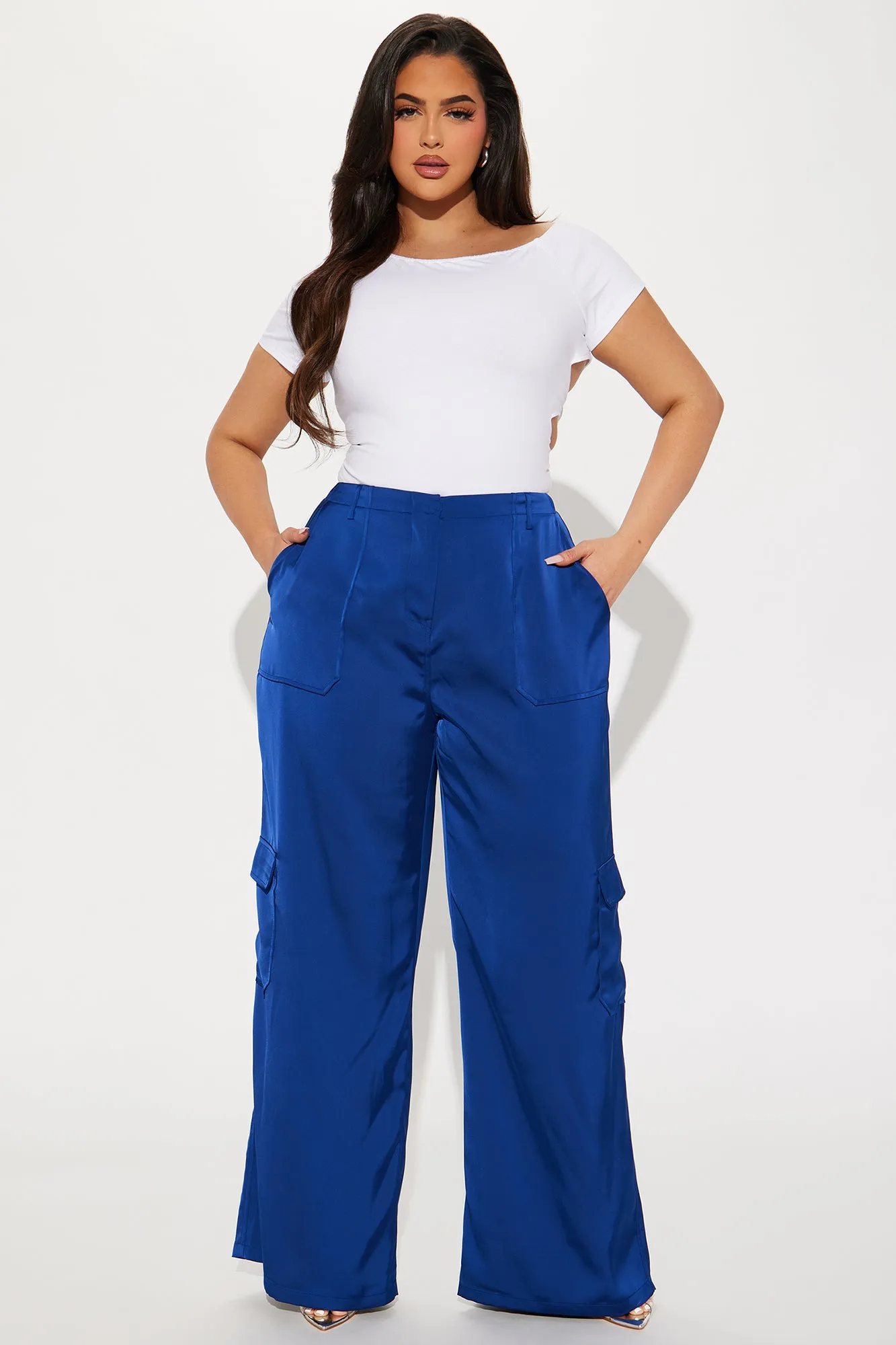 Pretty Girl Walk Satin Cargo Pant - Navy