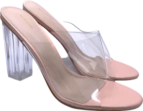 PrettyLittleThing Nude Clear Wide Fit Block Heel Strappy Sandal UK 8 EU 41 👠