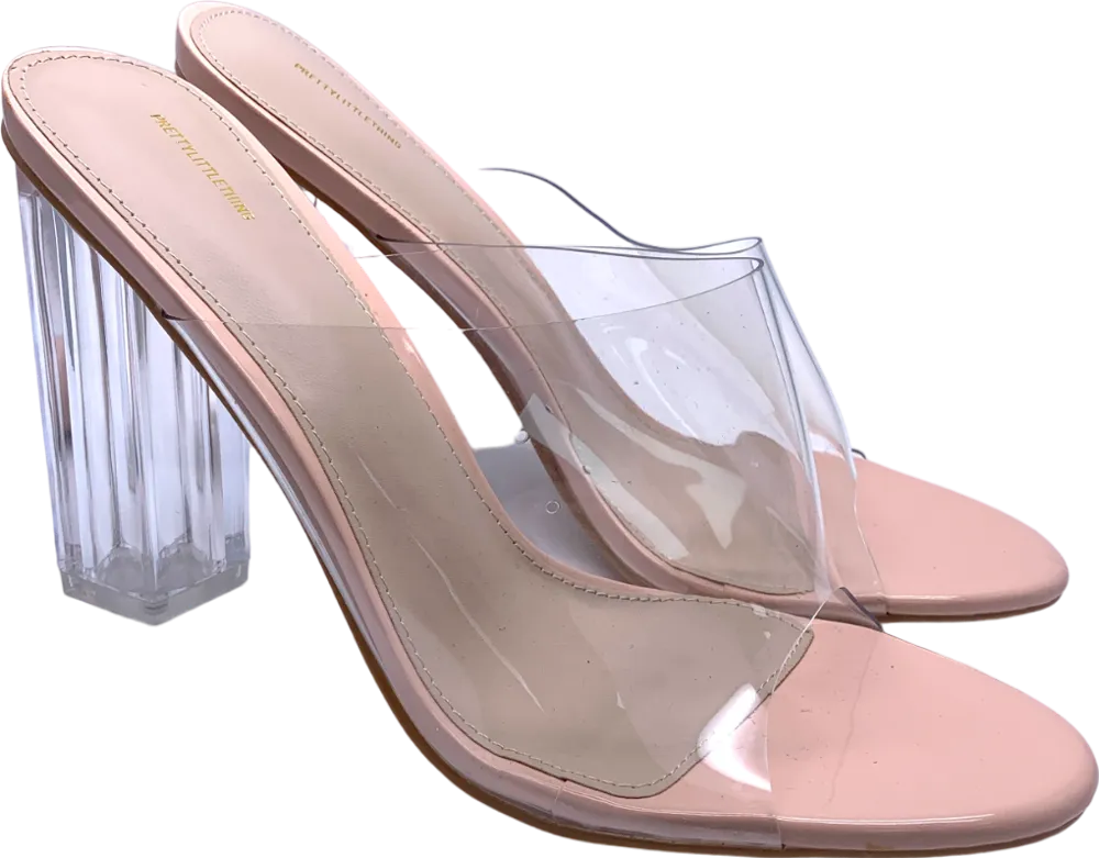 PrettyLittleThing Nude Clear Wide Fit Block Heel Strappy Sandal UK 8 EU 41 👠