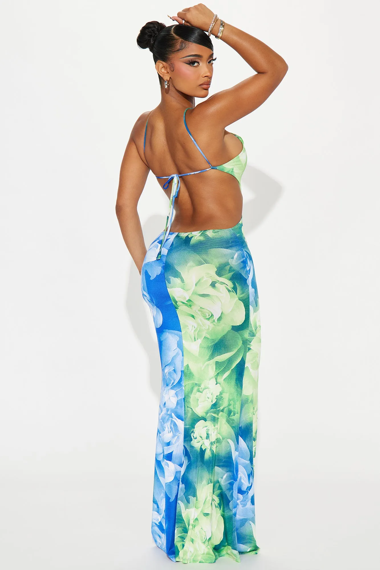 Pricilla Backless Maxi Dress - Blue/combo