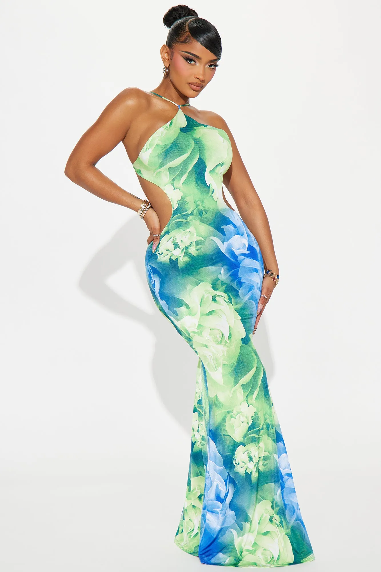 Pricilla Backless Maxi Dress - Blue/combo