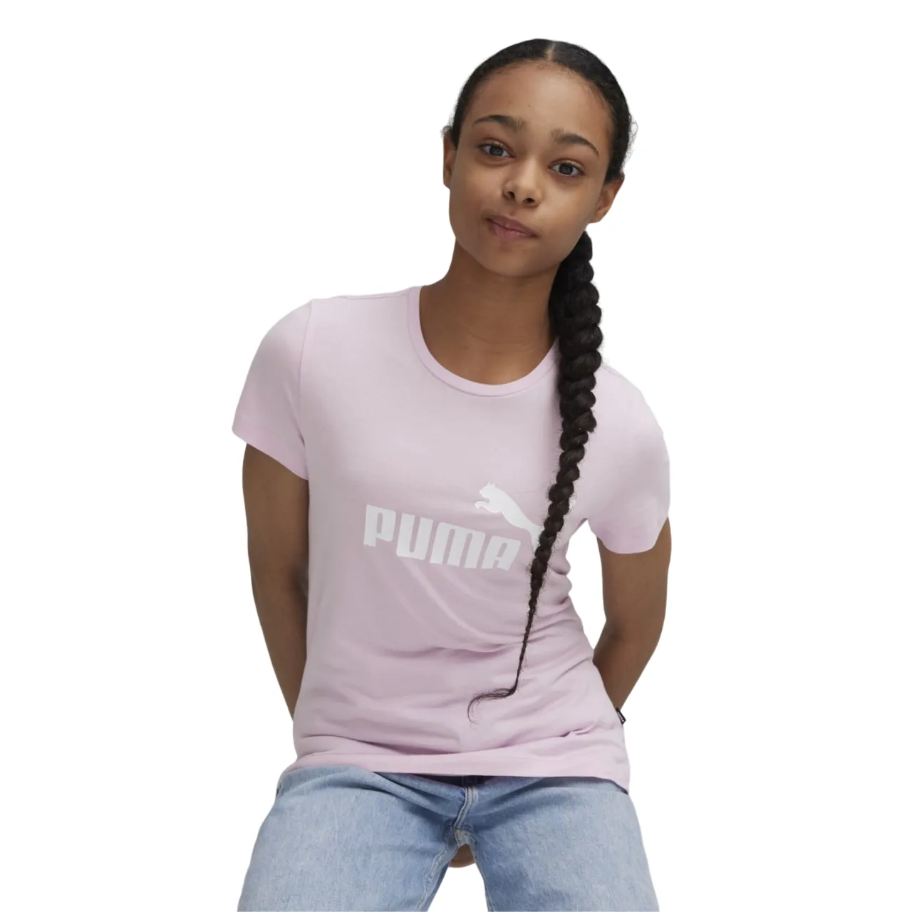 Puma short sleeve t-shirt for girls ESS logo print 587029 60 wisteria