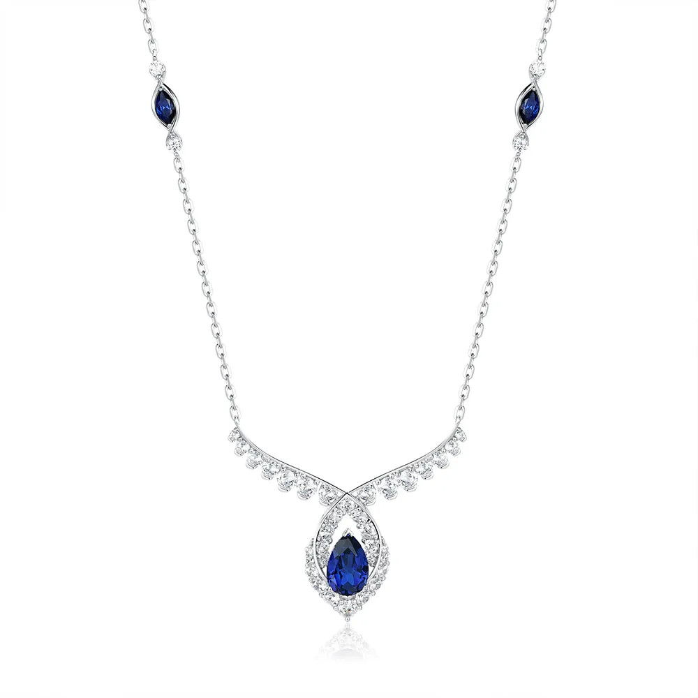 "ENDLESS BLUE" Luxe Marquise Pear Shaped Sapphire Necklace