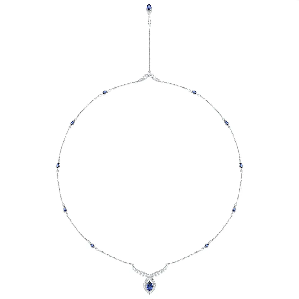 "ENDLESS BLUE" Luxe Marquise Pear Shaped Sapphire Necklace