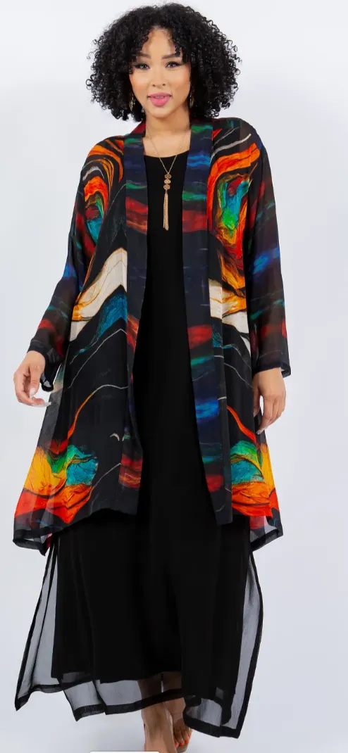 Rainbow Butterfly Boho Long Jacket Hippie Chic Resort Wear Sml-2X