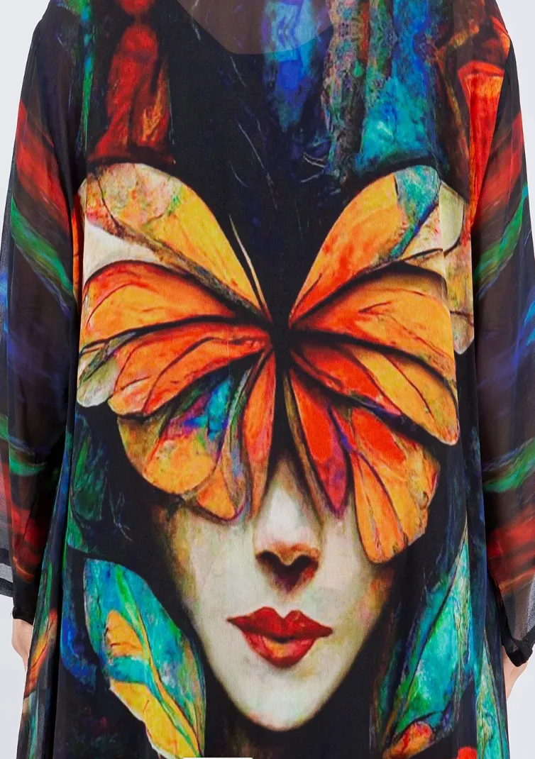 Rainbow Butterfly Boho Long Jacket Hippie Chic Resort Wear Sml-2X