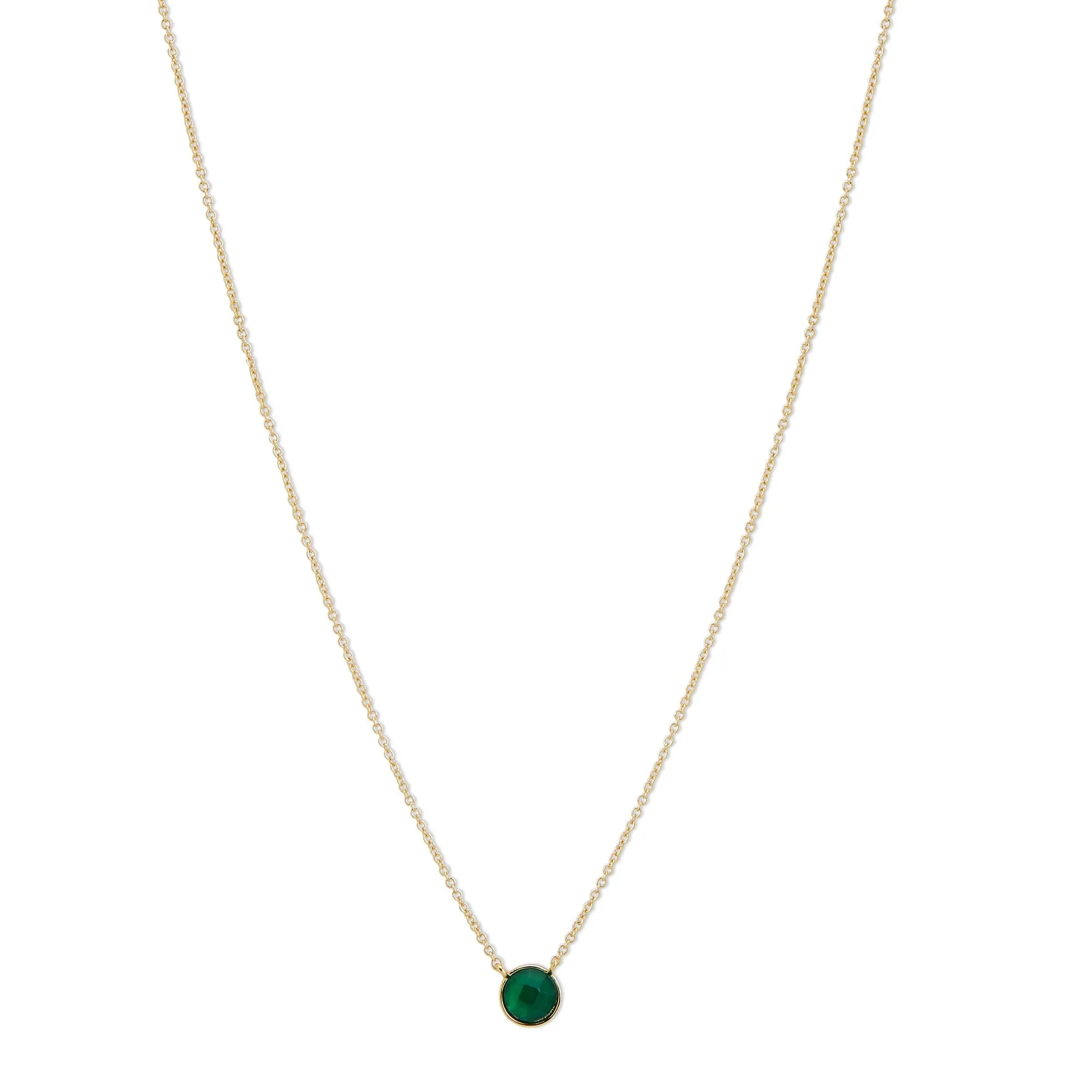 Real Gold Plated Gold Z Green Onyx Round Facet Necklace Gemstones