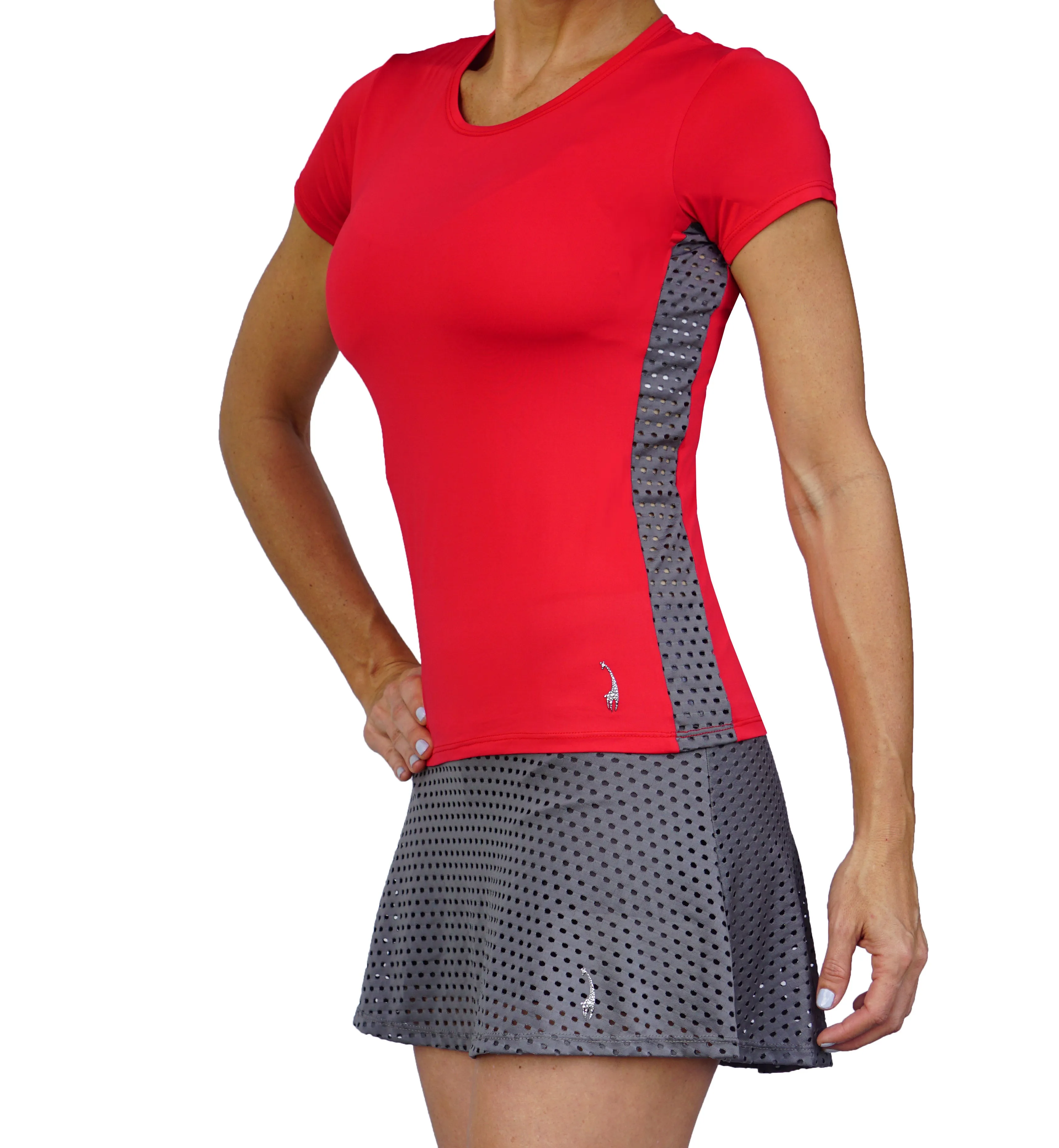 Red Modern Mesh Short Sleeves