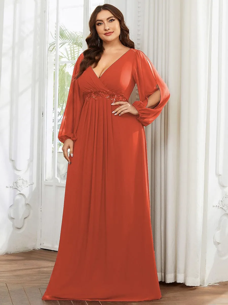 Stylish Plus Size Chiffon Formal Evening Dresses with Long Lantern Sleeves