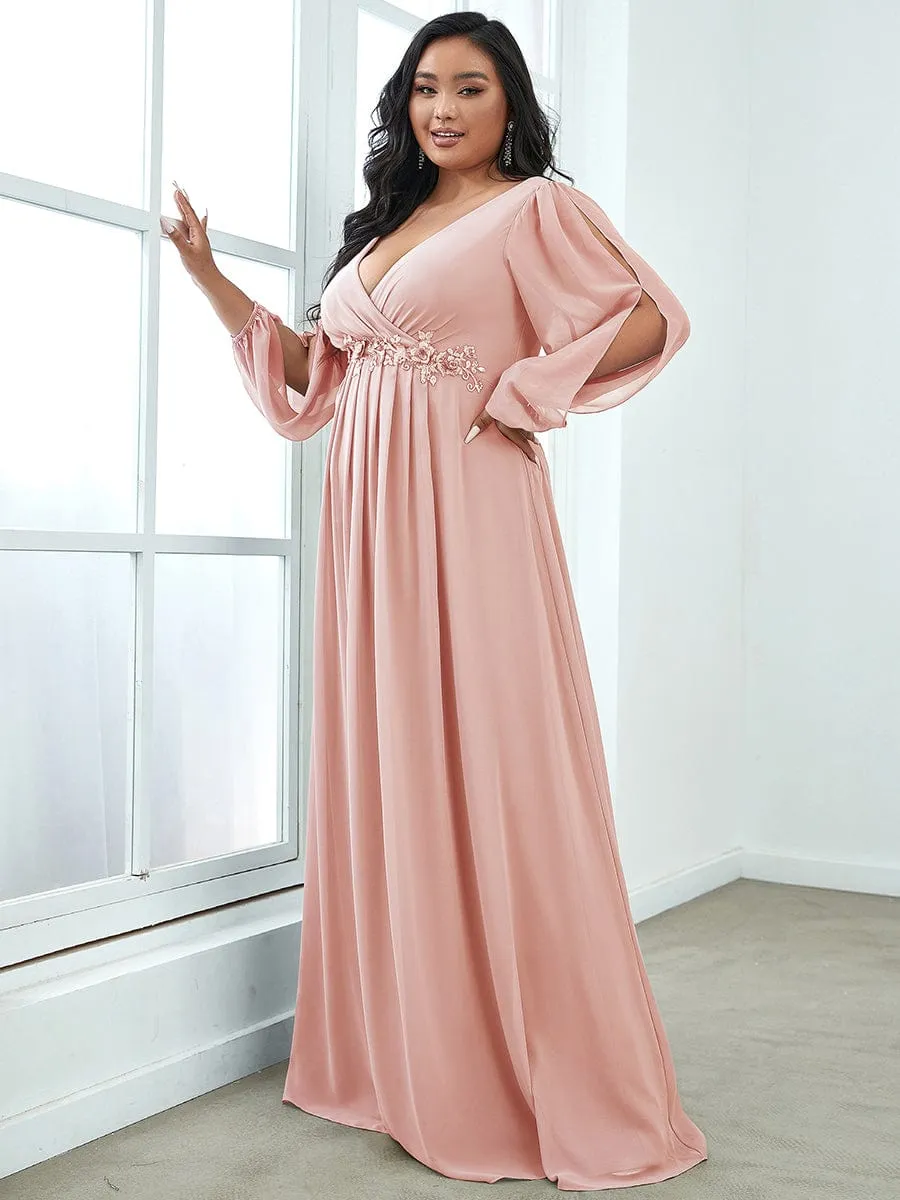 Stylish Plus Size Chiffon Formal Evening Dresses with Long Lantern Sleeves