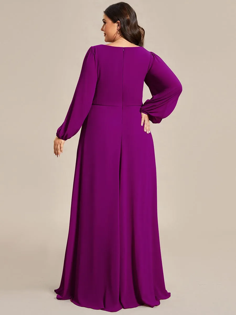 Stylish Plus Size Chiffon Formal Evening Dresses with Long Lantern Sleeves