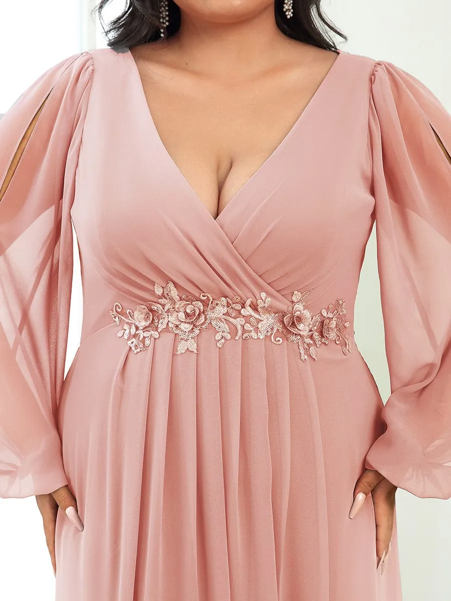 Stylish Plus Size Chiffon Formal Evening Dresses with Long Lantern Sleeves