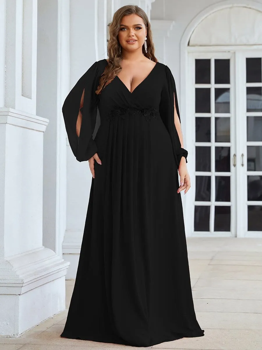 Stylish Plus Size Chiffon Formal Evening Dresses with Long Lantern Sleeves