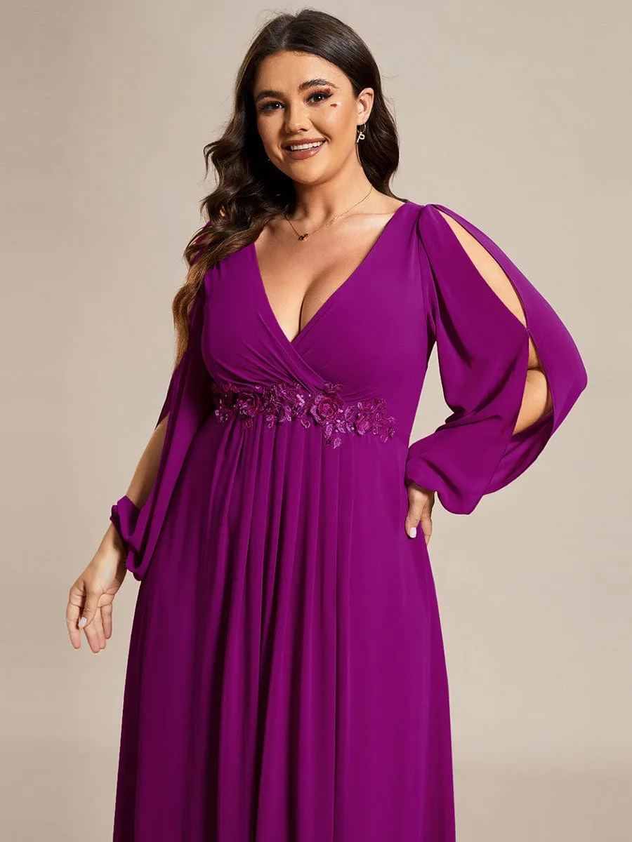 Stylish Plus Size Chiffon Formal Evening Dresses with Long Lantern Sleeves