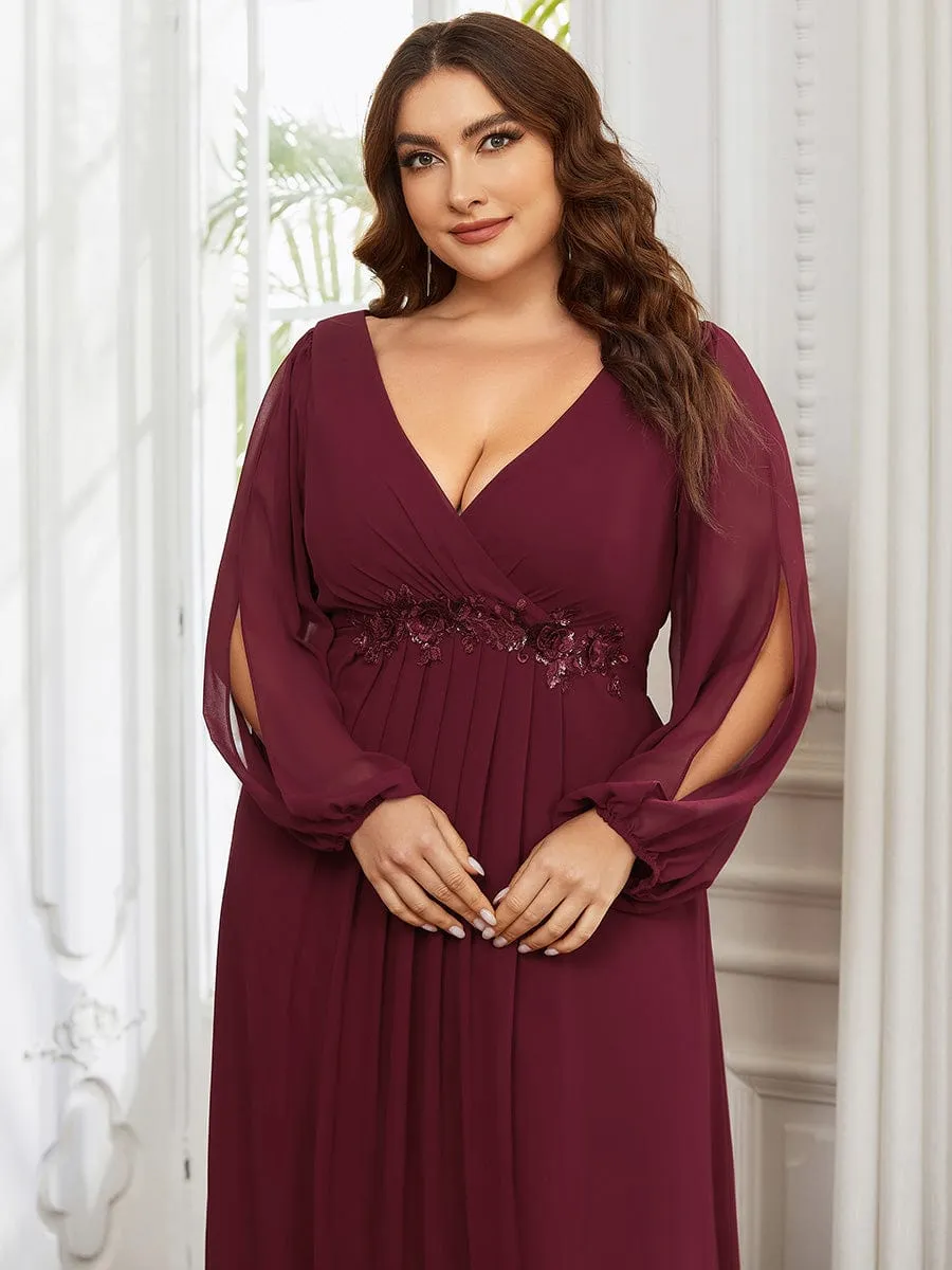 Stylish Plus Size Chiffon Formal Evening Dresses with Long Lantern Sleeves