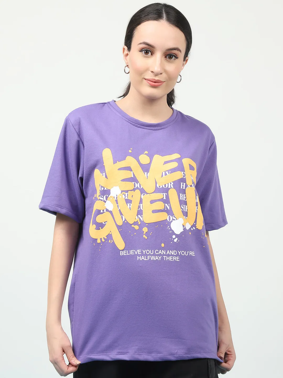 Stylish Terry Oversized T-Shirt with Puff Print Graphics