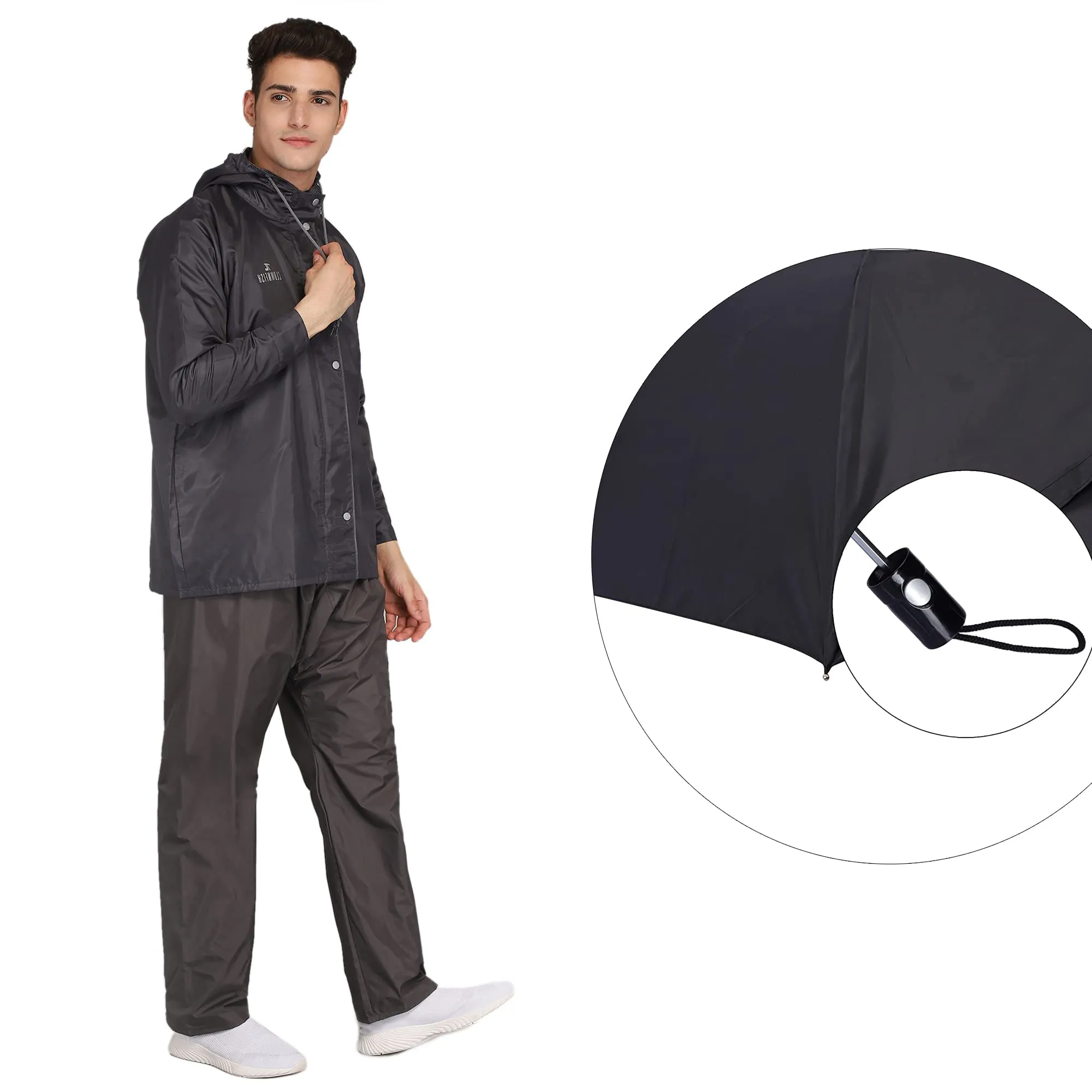 THE CLOWNFISH Combo Of Rain Coat for Men Waterproof Polyester (Grey L) Umbrella Savior Series 3 Fold Waterproof Polyester (Black)