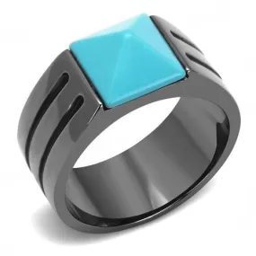 TK3074 IP Light Black  (IP Gun) Stainless Steel Ring with Synthetic in Sea Blue