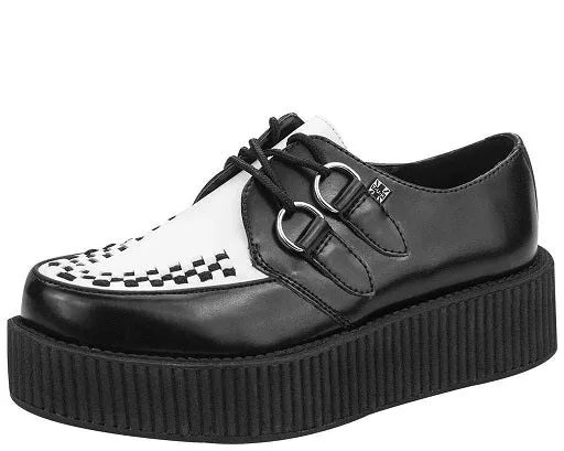 T.U.K BLACK/WHITE LEATHER VIVA LOW CREEPER