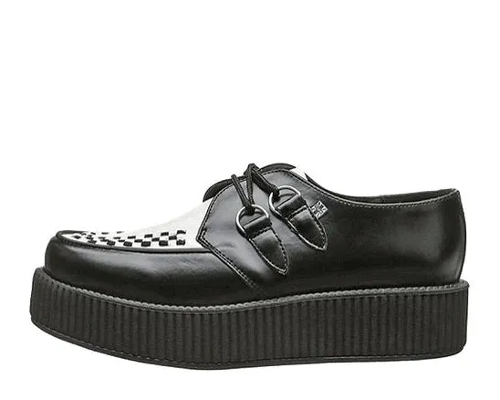 T.U.K BLACK/WHITE LEATHER VIVA LOW CREEPER