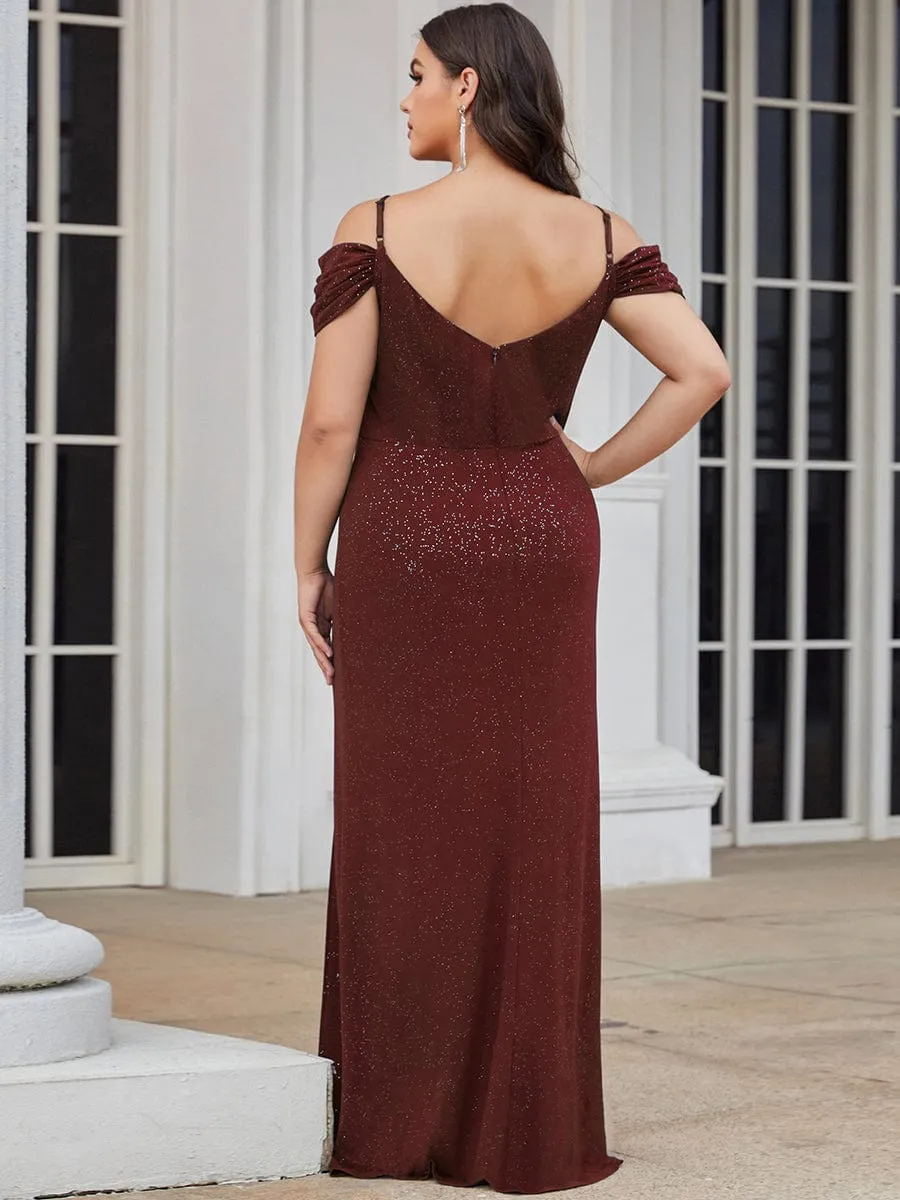 V-Neck Cold Shoulder Floor-Length Evening Dress