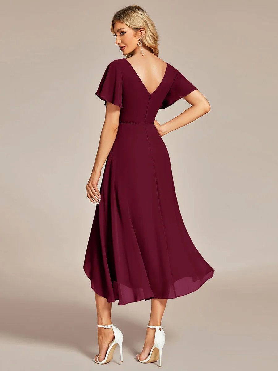 V-Neck High Low CHiffon Ruffles Wholesale Evening Dresses