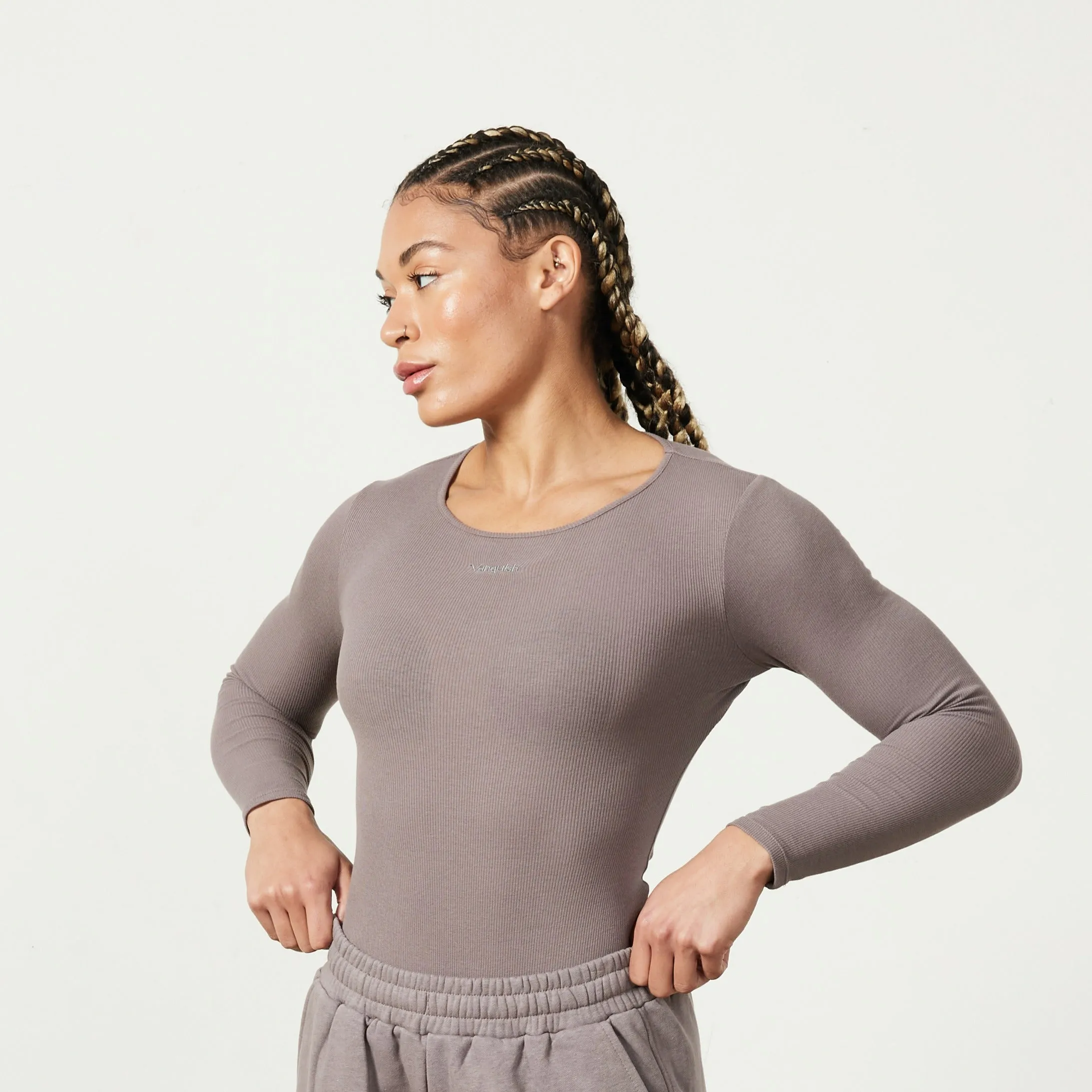 Vanquish Restore Cinder Brown Long Sleeve Ribbed Bodysuit