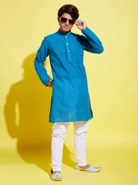 VASTRAMAY Boy's Light Blue Cotton Kurta and Pyjama Set