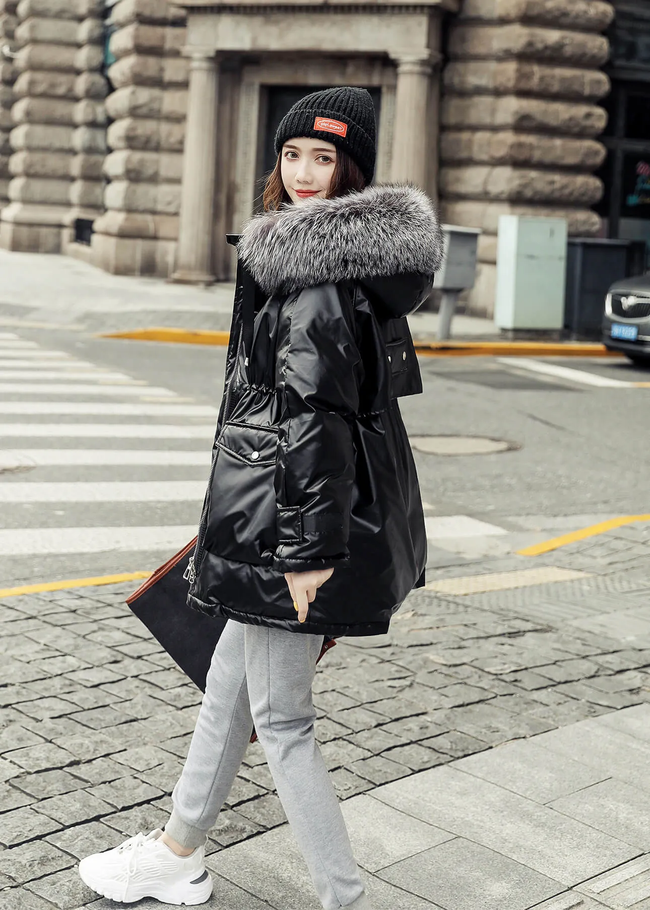 Waterproof Hooded Down Puffer Parka with Faux Fur Trim