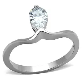 WildKlass Stainless Steel Solitaire Ring High Polished (no Plating) Women AAA Grade CZ Clear