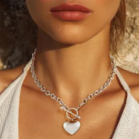 Women's 14 kt White GOLD DIPPED HEART TOGGLE NECKLACE