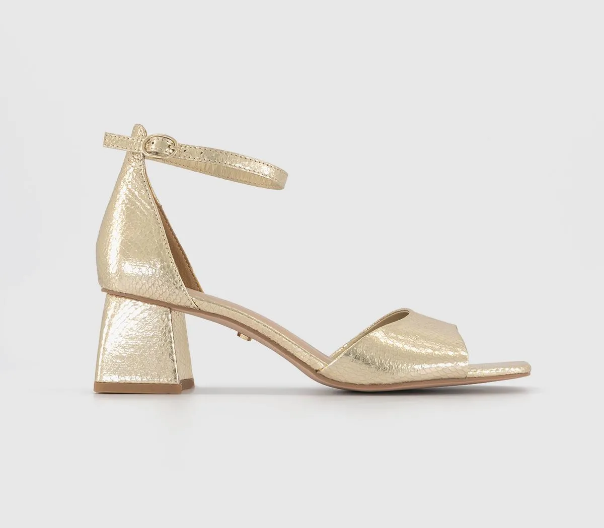 Womens Office Minimal  Two Part Block Heel Sandals Gold