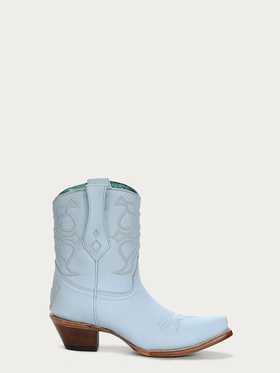 Z5255 - WOMEN'S EMBROIDERY BABY BLUE SNIP TOE ANKLE BOOT